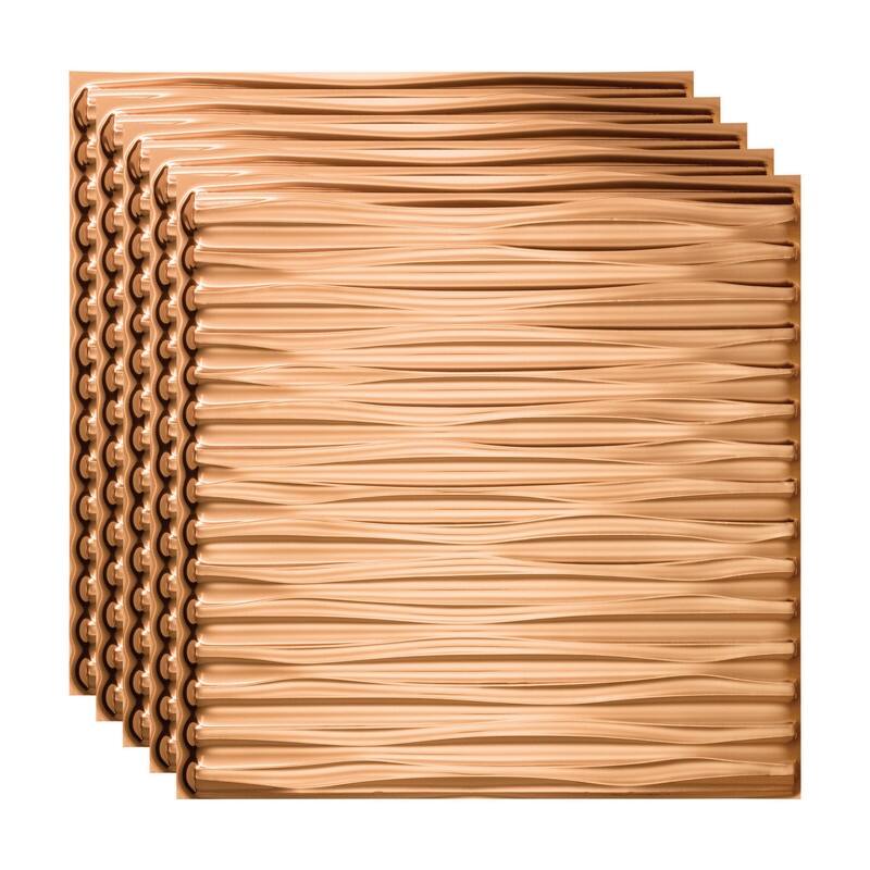 FASÄDE Dunes Horizontal Decorative Vinyl 2ft x 2ft Glue Up Ceiling Panel in Polished Copper (5 Pack) - 5 Pack - Polished Copper