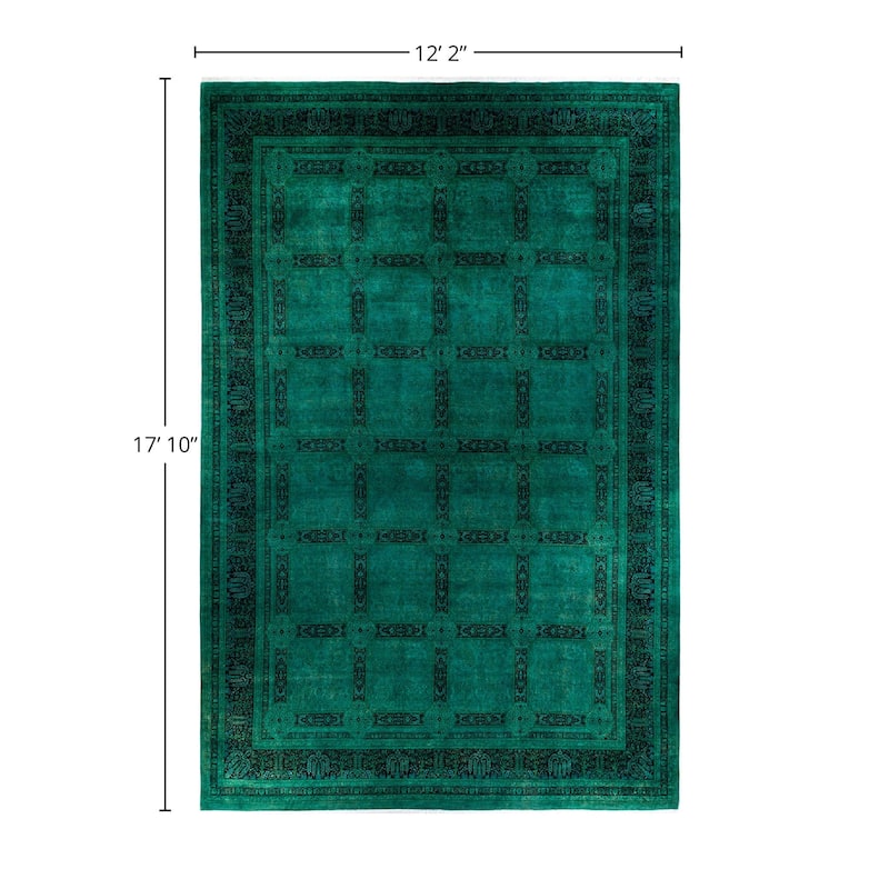 Overdyed, One-of-a-Kind Hand-Knotted Area Rug - Green - 12' 2" x 17' 10"