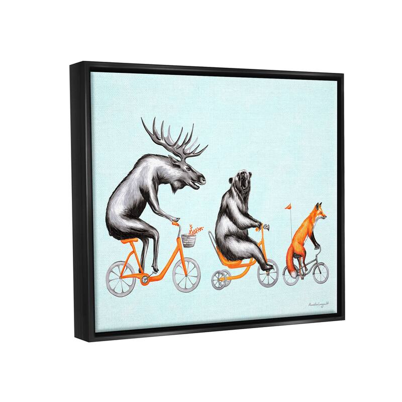 Stupell Wildlife Animals Riding Bikes Moose Bear Fox Floater Frame, Design by Amelie Legault