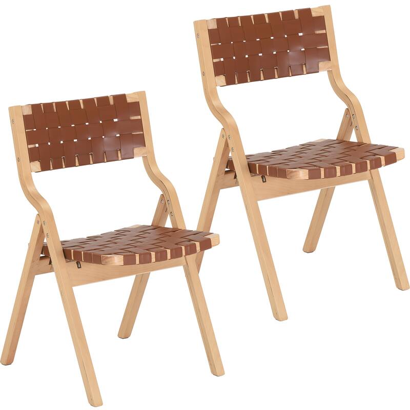 Wood Folding Chairs Set of 2, Wooden Indoor Stackable Dining Chairs for Kitchen & Dining Room Chair Woven Seat - Brown,Natural
