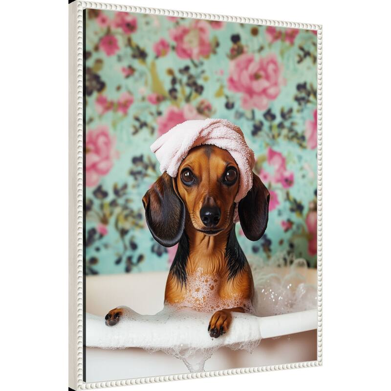 Bath Time Dachshund by Mowzu Framed Canvas Wall Art