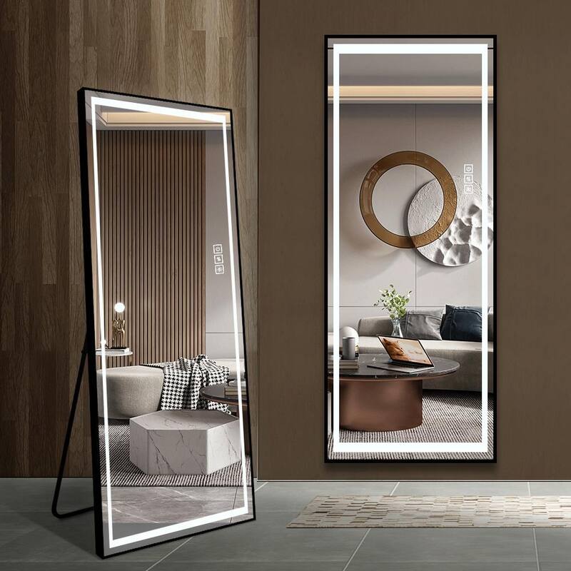 LED Full-Length Floor Mirror - Large, Lighted, Standing Full-Size Mirror - Clear