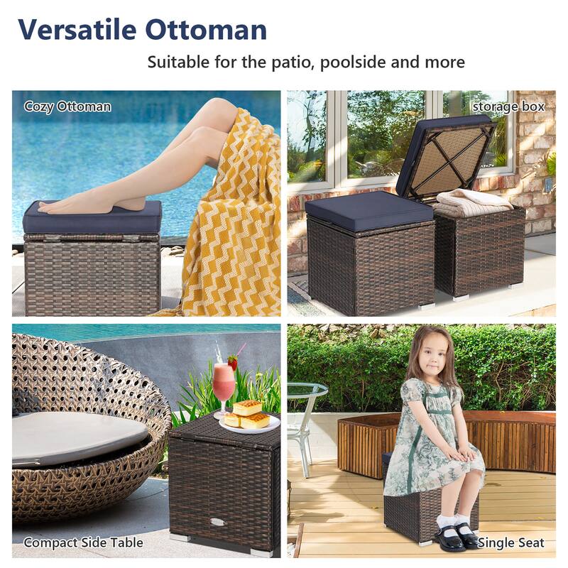 Costway 2PCS Patio Rattan Ottomans Seat Side Table Storage Box - See Details
