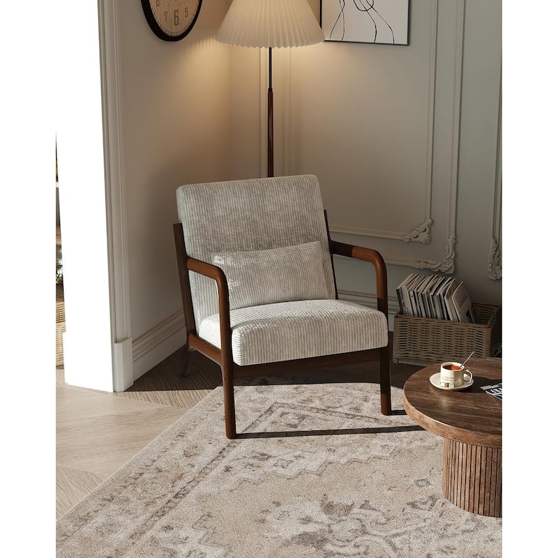 Modern Corduroy Accent Sofa Chair, Lounge Armchair with Lumbar Pillow for Living Room, Bedroom - Beige