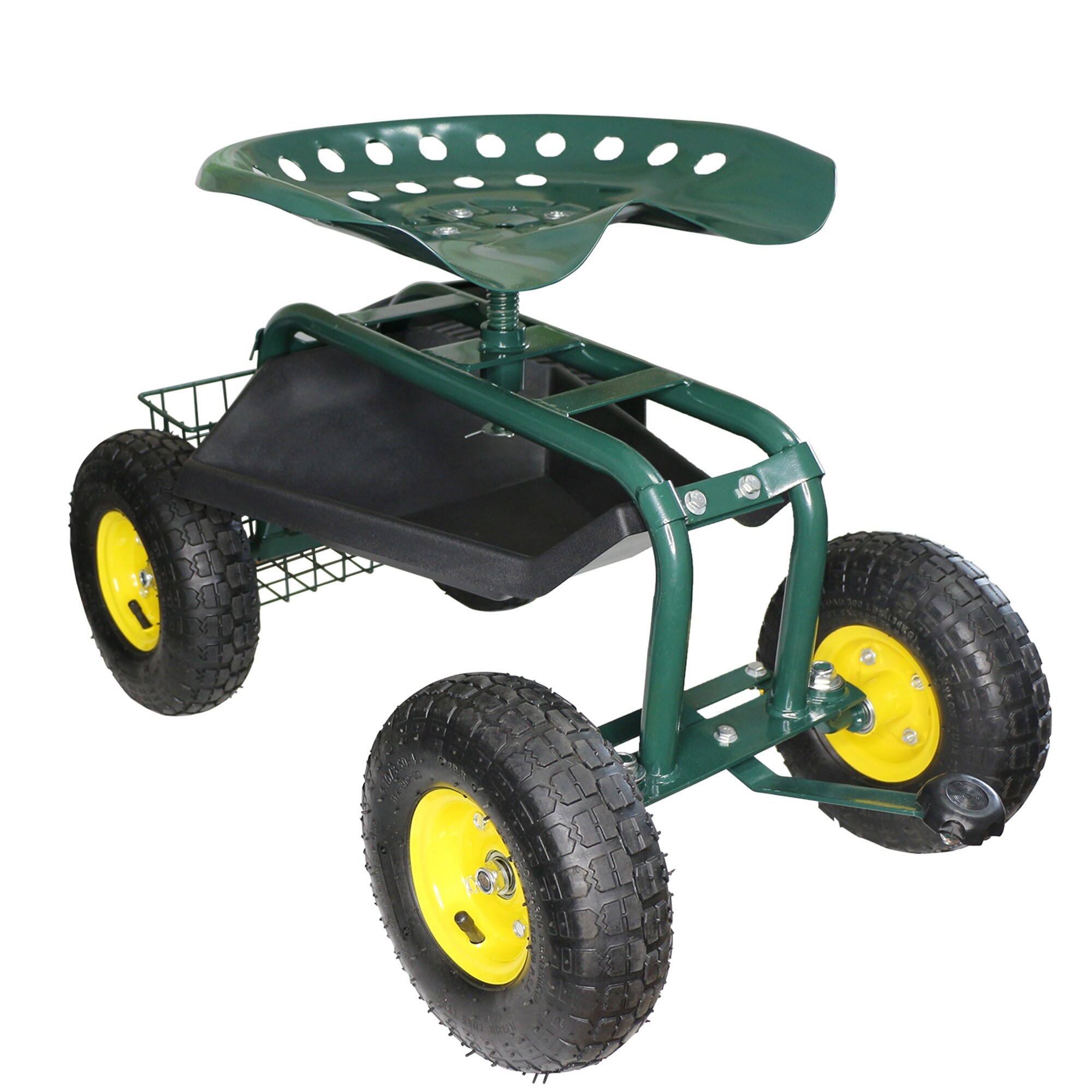 Shop Steerable Rolling Work Seat Garden Stool Cart With Tool Tray And Storage Basket Heavy Duty Scooter Green Overstock 31624132