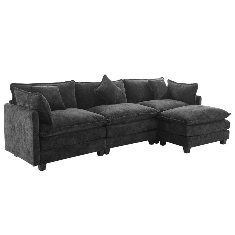 112.2" Modern L-Shaped 4-Seat Sectional Sofa with Removable Ottoman, 5 Plush Pillows, and Sturdy Construction