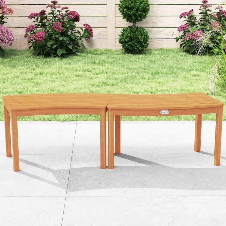 Outdoor Curved Acacia Wood Bench Set of 2/3/4 for Front Porch-3