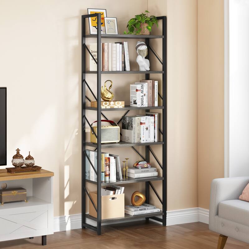Moasis 6-Tier Bookshelf Open Storage Display Rack Industrial Bookcase