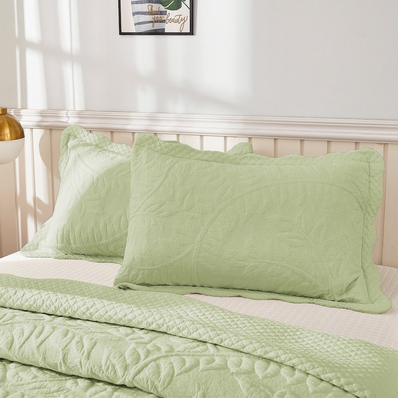 MarCielo 2-Piece 100% Cotton Embroidered Quilted Pillow Shams - Green - King