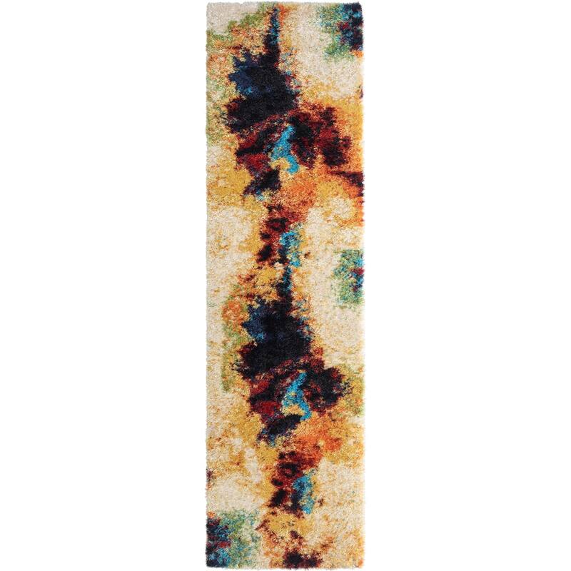 Zenith Abstract Shag Gold/Beige Area Rug - 2'10" x 10' - Gold/Beige