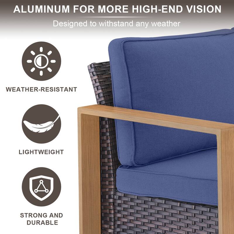 Meyreso Wicker Patio Conversation Set with Metal Fire Pit Table & 4.5-Inch Olefin Cushions