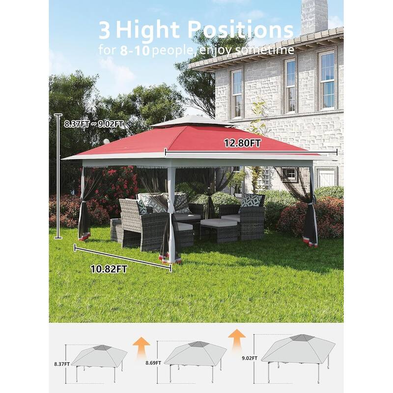 13x13 Outdoor Pop up Gazebo, with Mosquito Netting - 13*13Ft