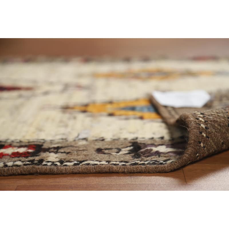 Geometric Moroccan Oriental Rug Handmade Beige Wool Carpet - 4'0" x 5'8"
