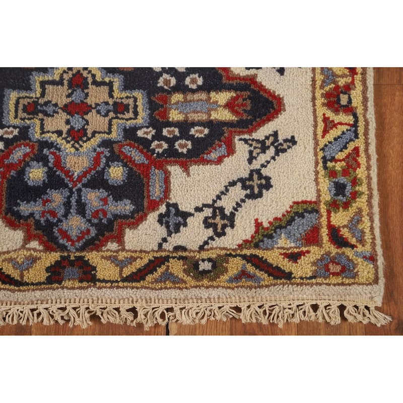 Geometric Beige Kazak Runner Rug Handmade Hallway Wool Carpet - 2'7" x 10'0"