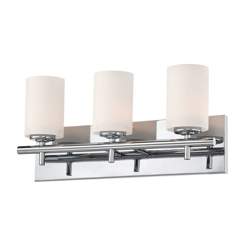 Wide 3-Light Vanity Light with Frosted Glass Shade - 19" - Chrome