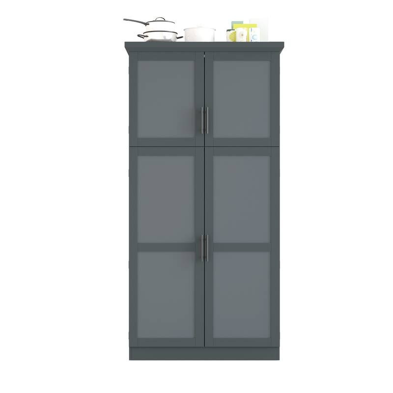 70.9 inch Freestanding Kitchen Cabinet, Tall Storage Cabinet with 4 Doors, 2 Door Shelves, 8 Pull-out Trays and Adjustable Shelf