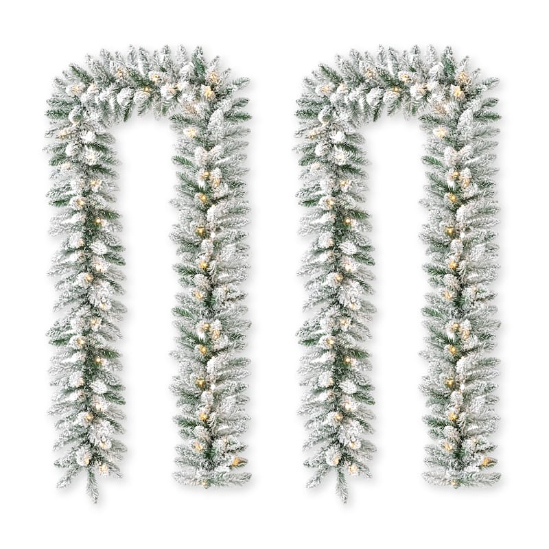 Glitzhome 2pk/4pk 6ft Pre-Lit Pinecones or Snow Flocked Christmas Garland, with Warm White LED Lights and Timer - 2* Snow Flocked Garlands