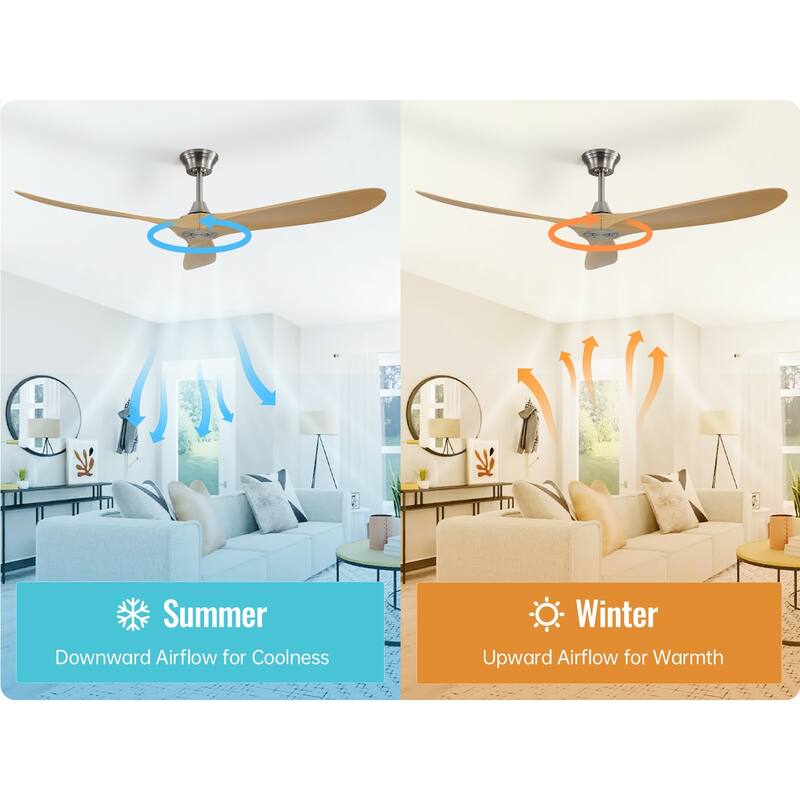 52''/60" Large Ceiling Fan without Lights, Remote Control and Reversible Motor Included, Smart Optinal