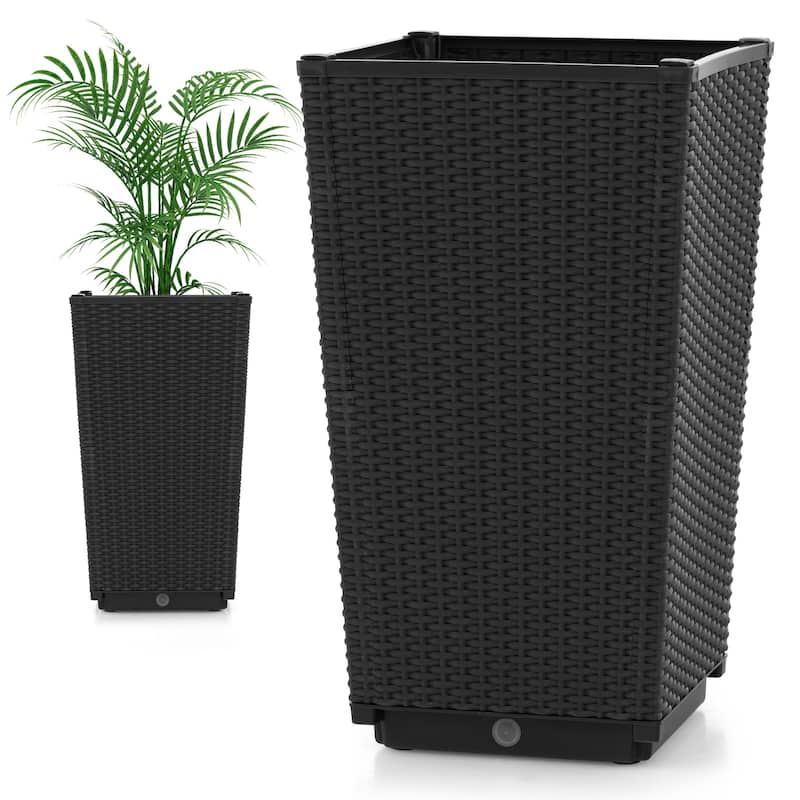 Costway 2PCS Outdoor Wicker Flower Pot 22.5''Tall Planters with - See Details