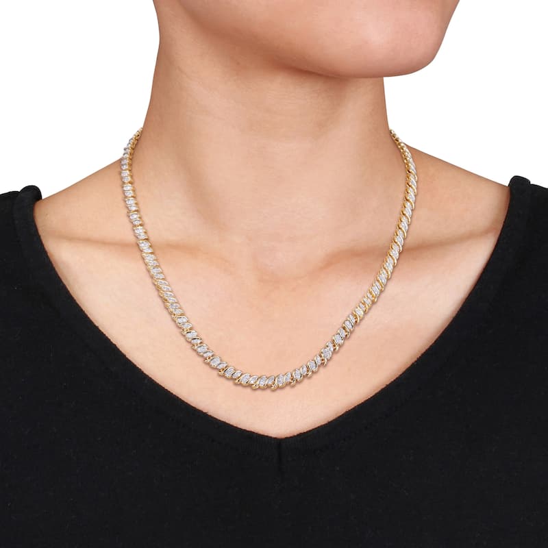 Miadora 3ct TW Diamond "S" Link Tennis Necklace Bracelet 2-Piece Set Yellow Silver - 17 + 7.5 in
