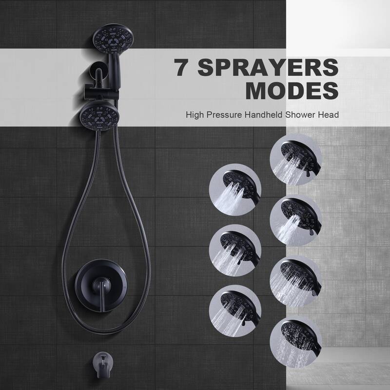 WOWOW Single Handle 7-Spray Dual Shower Head Faucet with Tub Spout