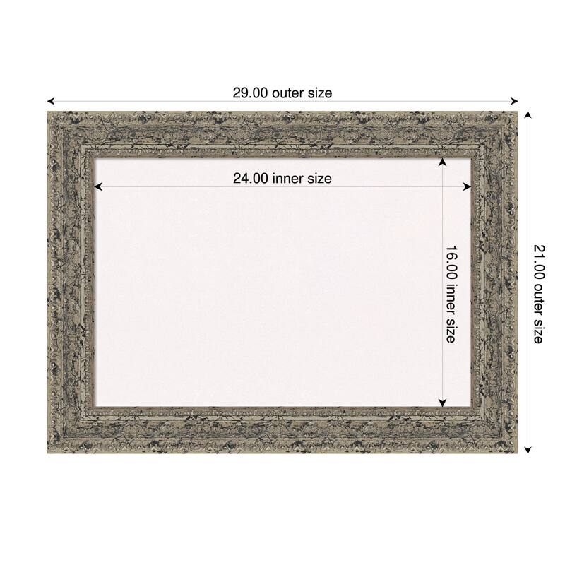 Attic Aged Silver Wood Framed Cork Board - Bulletin Board, Organization Board, Pin Board - White - 29 x 21 in