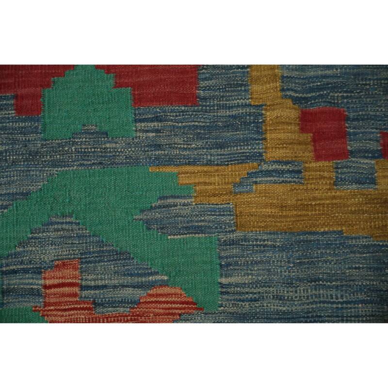 Hand Woven Oriental 100% Wool Carpet Southwestern Modern Navy Blue & Blues Kilim Area Rug - 7' 9'' X 4' 11''