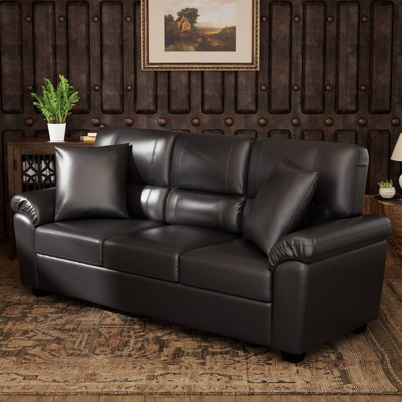 Upholstered Living Room Set, 3 Pieces - Faux Leather Loveseat, Sofa with Ottoman