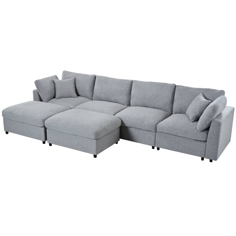U-Shaped Modular Design Chenille Fabric Sectional Sofa with 2 Movable Ottomans