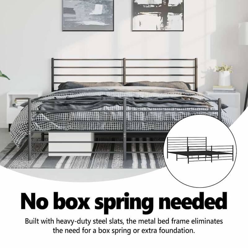 vidaXL Metal Bed Frame with Headboard, No Mattress