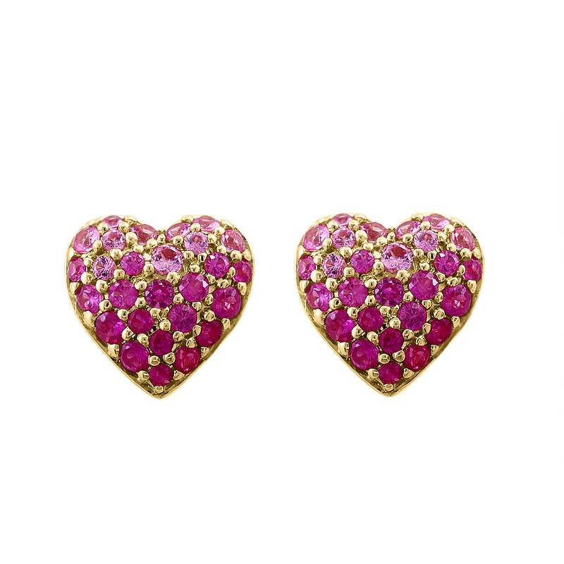 EFFY 14K Gold Pink Sapphire Ruby Heart Stud Earrings