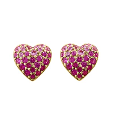 EFFY 14K Gold Pink Sapphire Ruby Heart Stud Earrings