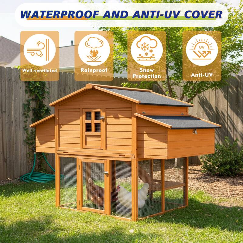 Chicken House for Outdoor with Two Nesting Box, Leakproof Pull-on Tray, and UV-Resistant Roof Panel