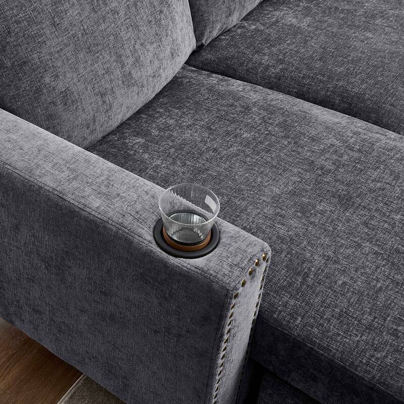 Contemporary Chenille L-Shape Sofa with Storage Chaise for Living Room, Apartment, Office