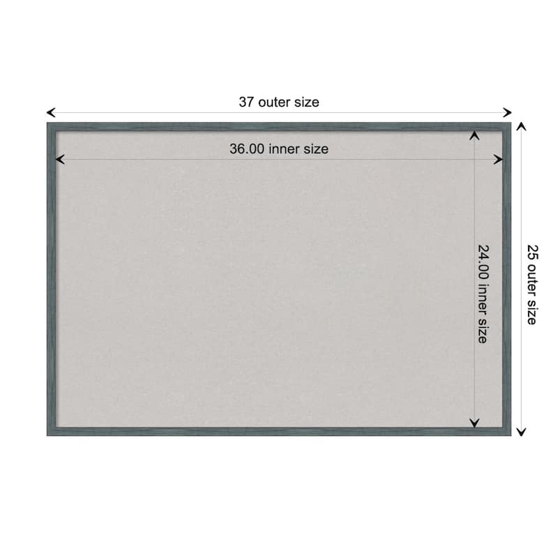 Dixie Blue Grey Rustic Narrow Wood Framed Grey Corkboard Bulletin Board - Board Size 36x24