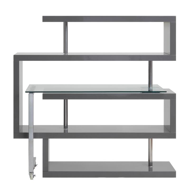 Buck II Clear Glass, Chrome High Gloss Finish Writing Desk with Shelf