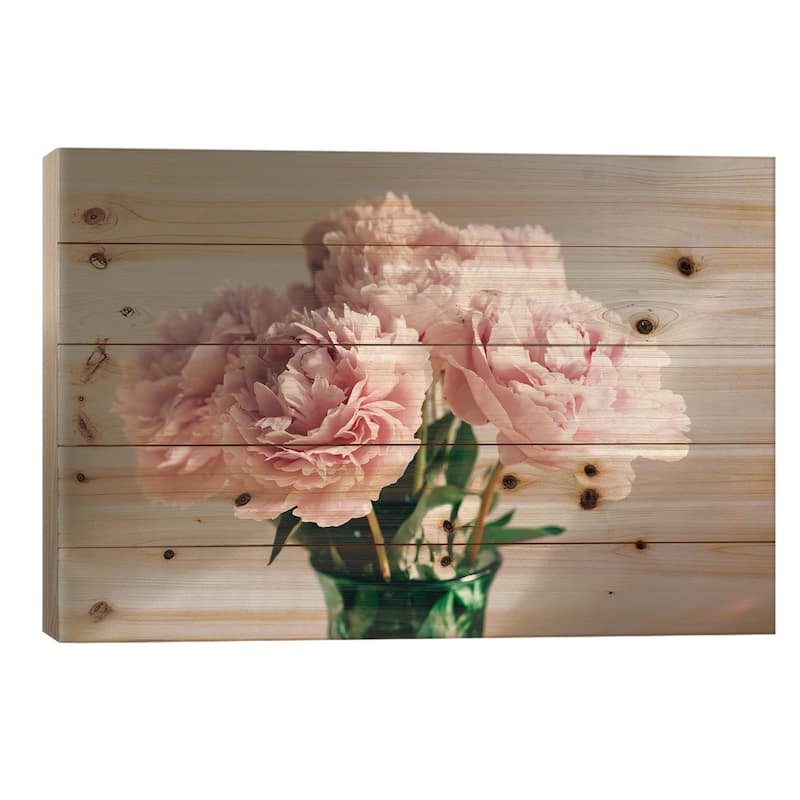 Pink Peonies On White I Print On Wood by Chelsea Victoria - Multi-Color - 26x40x1.5
