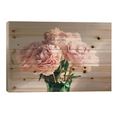 Pink Peonies On White I Print On Wood by Chelsea Victoria - Multi-Color