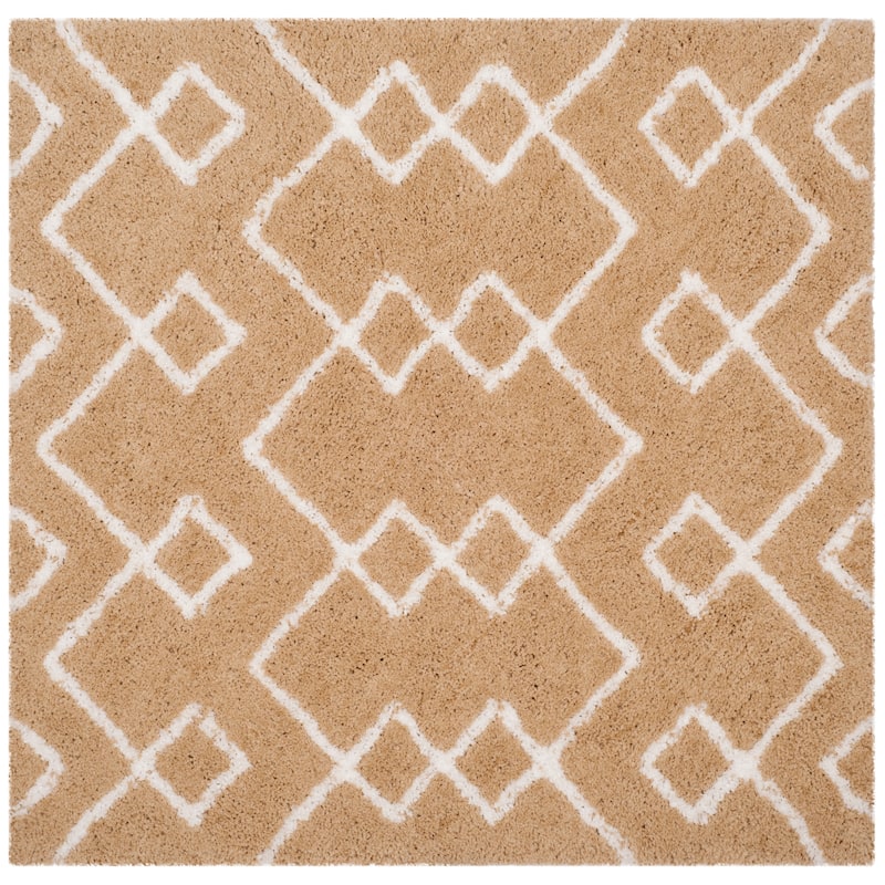SAFAVIEH Handmade Toronto Shag Shaniqua Polyester Rug - 5' Square - Beige/Ivory
