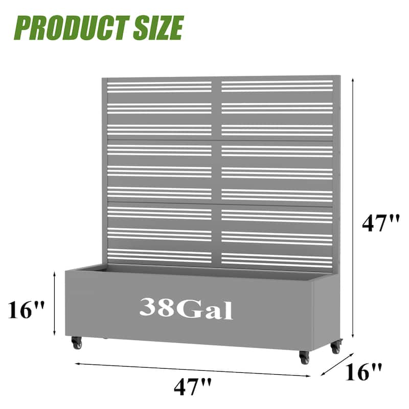 Outdoor Metal Galvanized Privacy Screen Planter Box with Trellis Lockable Wheels