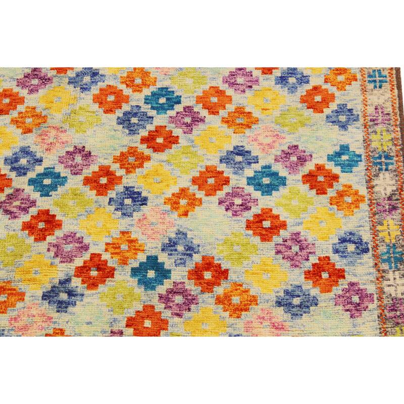 Boho Chic Balochi Day Blue/Gray Hand Knotted Wool Rug - 5'11'' x 7'10''