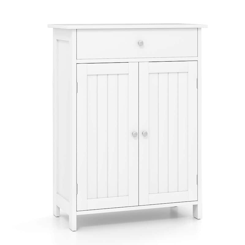 Bathroom Storage Cabinet Freestanding Towel Cabinet w/ Drawer - White