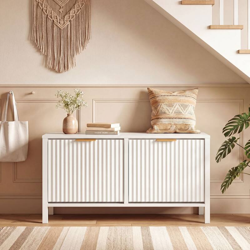 Gymax Shoe Storage Bench Narrow Wooden Entryway Bench w/ 2 Flip