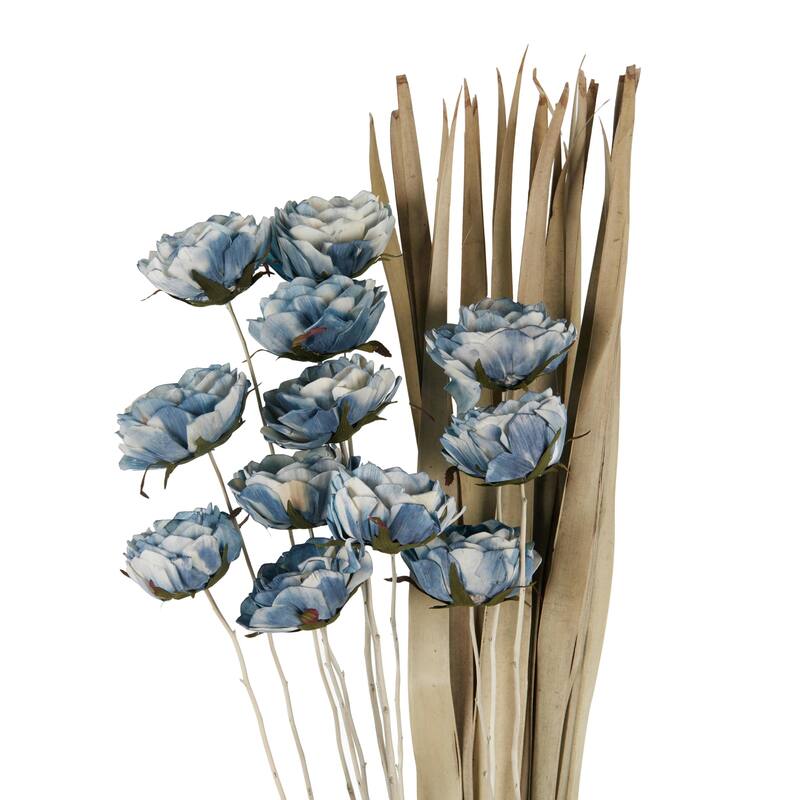 Dried Plant Tall Natural Foliage with White Stems - Blue - Roche River Decor - 12"W x 12"L x 50"H