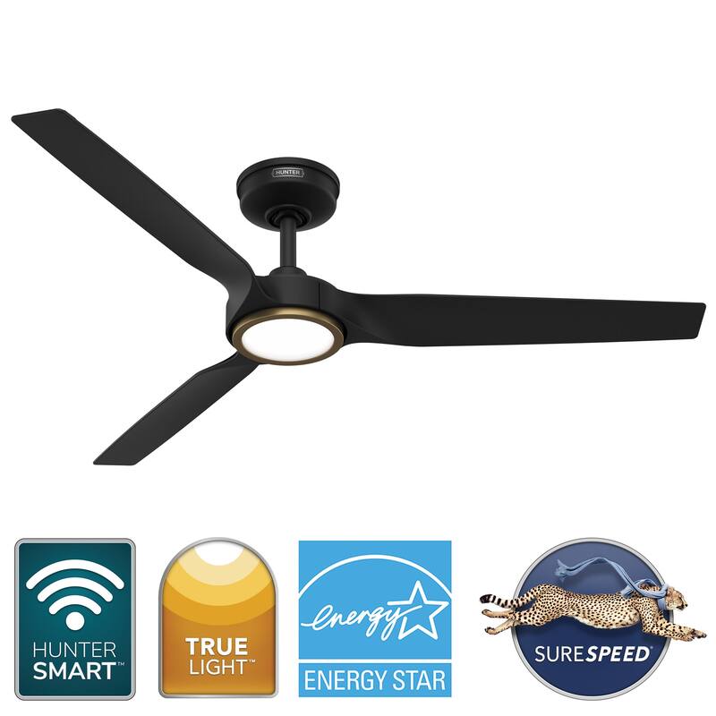 Hunter ZenTech Indoor / Outdoor 3-Blade Smart Ceiling Fan w/ LED Light and Handheld Remote - Modern & Contemporary.