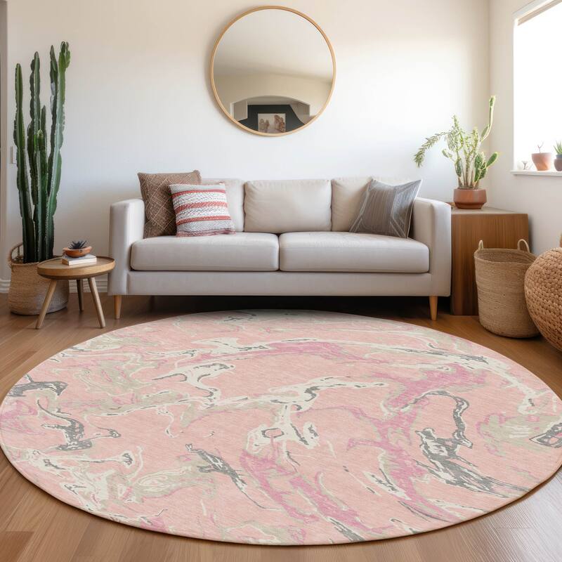 Machine Washable Indoor/ Outdoor Modern Wave Chantille Rug - Pink - 8' x 8'