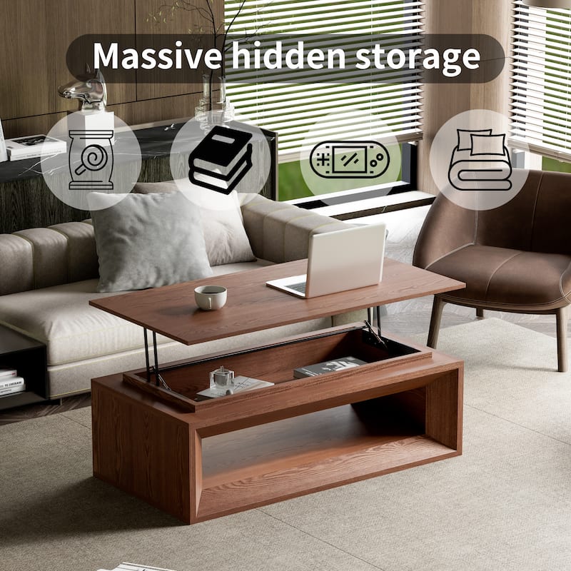 43.3" Lift Top Rectangle Modern Wood Veneer MDF Coffee Table with Storage