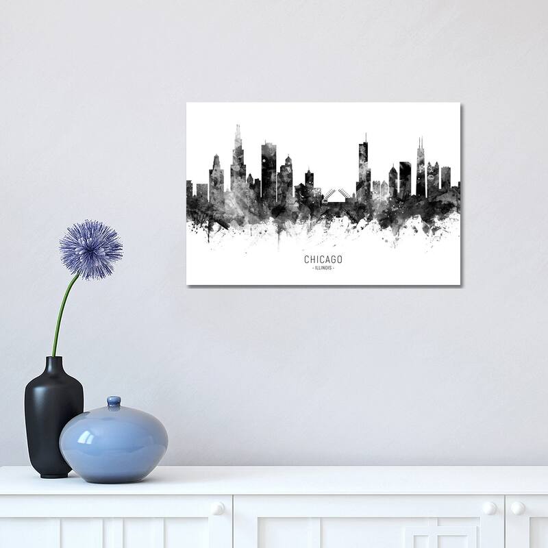 iCanvas "Chicago Illinois Skyline Black And White" by Michael Tompsett Canvas Print - 12x18x1.5