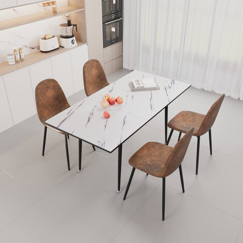 47"-63" Extendable MDF Modern Dining Table and Chair Set,Dining Table and Modern Dining Chair 4-Piece Set