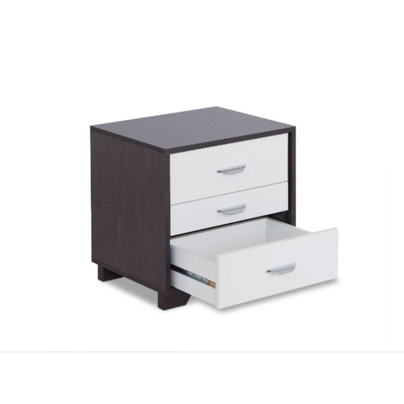 Brown-White Wood 3-Drawer Rectangular Nightstand with Top Contemporary Style